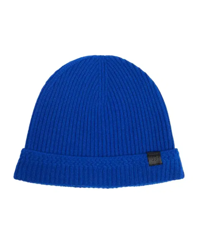 TOM FORD Men 's Ribbed Cashmere TF-Tab Beanie Hat