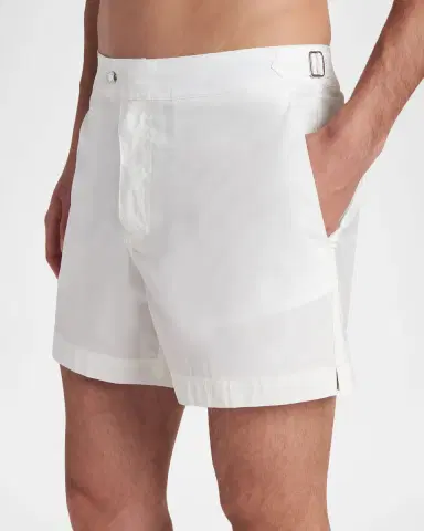Tom Ford Men's Poplin Waistband-Tab Swim Trunks | Thumbnail 3 Tom Ford Men's Poplin Waistband-Tab Swim Trunks | Thumbnail 3