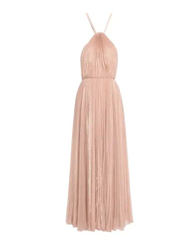 Marisol Pleated Shimmer Halter Gown