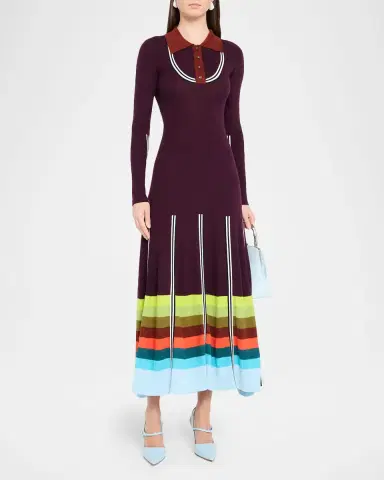 Christopher John Rogers Striped Rib Long-Sleeve Maxi Polo Dress | Thumbnail 3 Christopher John Rogers Striped Rib Long-Sleeve Maxi Polo Dress | Thumbnail 3