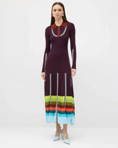 Christopher John Rogers Striped Rib Long-Sleeve Maxi Polo Dress | Thumbnail 4 Christopher John Rogers Striped Rib Long-Sleeve Maxi Polo Dress | Thumbnail 4