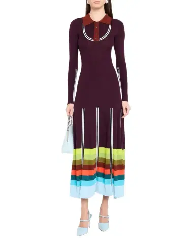 Christopher John Rogers Striped Rib Long-Sleeve Maxi Polo Dress | Thumbnail 1 Christopher John Rogers Striped Rib Long-Sleeve Maxi Polo Dress | Thumbnail 1