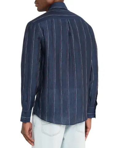 Brunello Cucinelli Men's Linen and Cotton Stripe Sport Shirt | Thumbnail 3 Brunello Cucinelli Men's Linen and Cotton Stripe Sport Shirt | Thumbnail 3