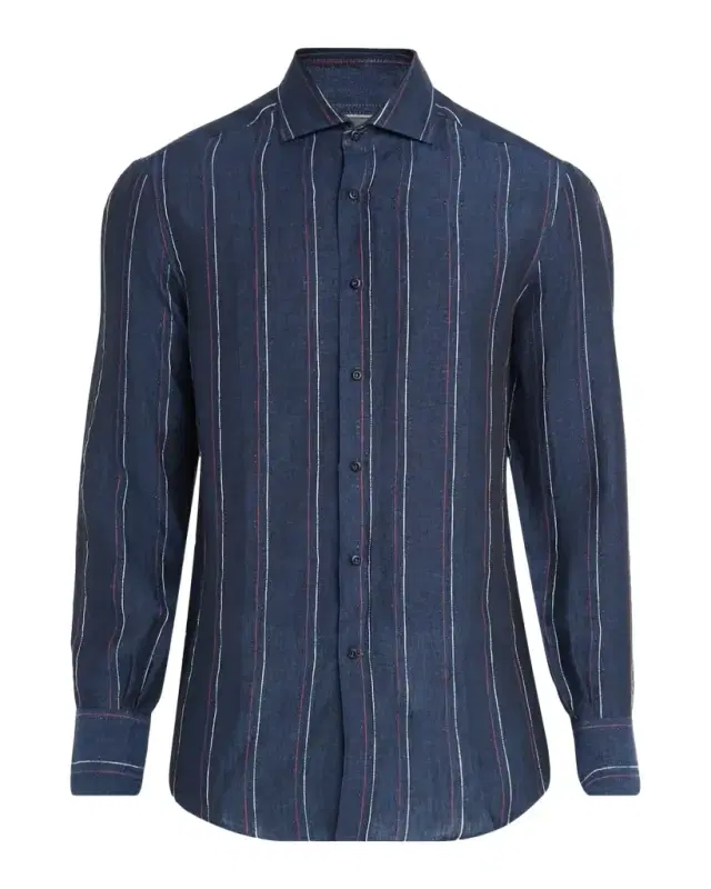 Men's Linen and Cotton Stripe Sport Shirt