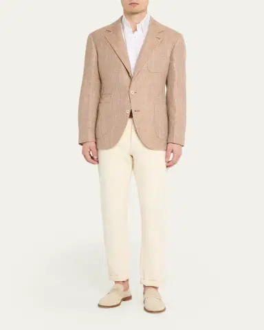 Brunello Cucinelli Men's Wool, Silk and Linen Herringbone Suit Jacket | Thumbnail 2 Brunello Cucinelli Men's Wool, Silk and Linen Herringbone Suit Jacket | Thumbnail 2