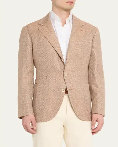 Brunello Cucinelli Men's Wool, Silk and Linen Herringbone Suit Jacket | Thumbnail 4 Brunello Cucinelli Men's Wool, Silk and Linen Herringbone Suit Jacket | Thumbnail 4