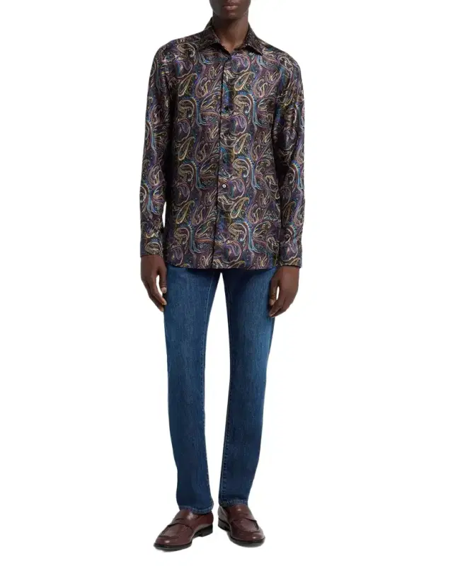 Men 's Multicolor Paisley Silk Sport Shirt