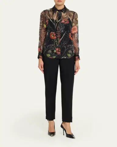 Alexander McQueen Floral-Print Silk Organza Collared Blouse | Thumbnail 2