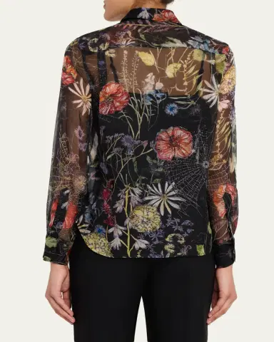 Alexander McQueen Floral-Print Silk Organza Collared Blouse | Thumbnail 3
