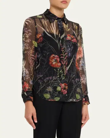 Alexander McQueen Floral-Print Silk Organza Collared Blouse | Thumbnail 4