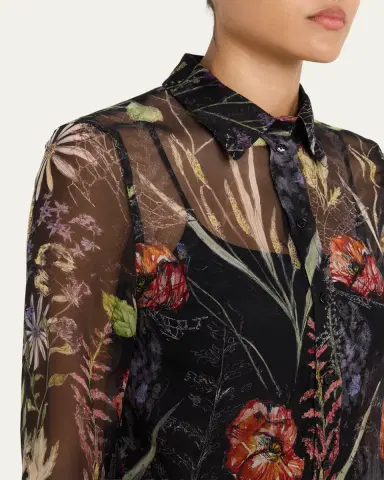 Alexander McQueen Floral-Print Silk Organza Collared Blouse | Thumbnail 5