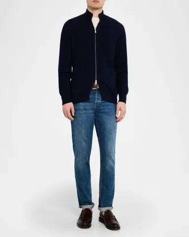 Brunello Cucinelli Men's Cotton Rib Full-Zip Cardigan | Thumbnail 15 Brunello Cucinelli Men's Cotton Rib Full-Zip Cardigan | Thumbnail 15