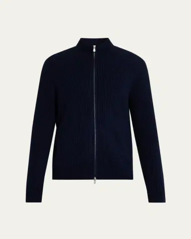 Brunello Cucinelli Men's Cotton Rib Full-Zip Cardigan | Thumbnail 6 Brunello Cucinelli Men's Cotton Rib Full-Zip Cardigan | Thumbnail 6
