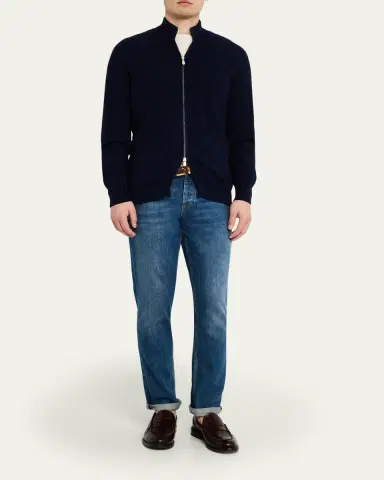 Brunello Cucinelli Men's Cotton Rib Full-Zip Cardigan | Thumbnail 7 Brunello Cucinelli Men's Cotton Rib Full-Zip Cardigan | Thumbnail 7