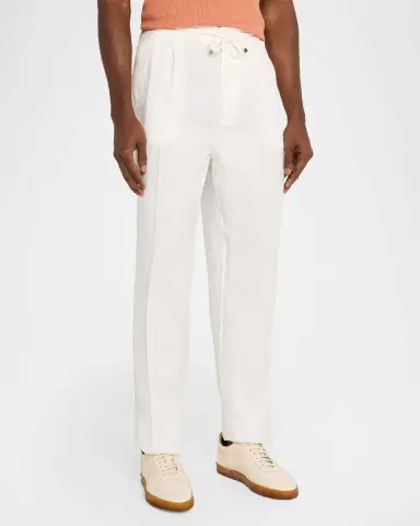 Brunello Cucinelli Men's Dyed Linen Pleated Drawstring Pants | Thumbnail 3 Brunello Cucinelli Men's Dyed Linen Pleated Drawstring Pants | Thumbnail 3