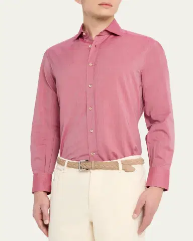 Brunello Cucinelli Men's Cotton Slim-Fit Button-Down Shirt | Thumbnail 4 Brunello Cucinelli Men's Cotton Slim-Fit Button-Down Shirt | Thumbnail 4