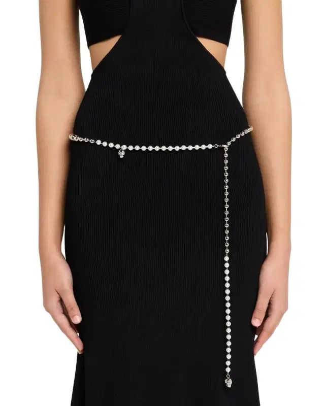 McQueen Skull Faux Pearl Chain Belt