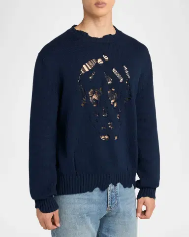 Alexander McQueen Men's Men's Distressed Skull Cotton Crewneck Sweater | Thumbnail 3 Alexander McQueen Men's Men's Distressed Skull Cotton Crewneck Sweater | Thumbnail 3