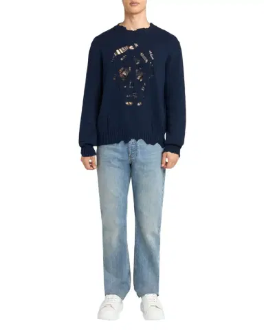 Alexander McQueen Men's Men's Distressed Skull Cotton Crewneck Sweater | Thumbnail 1 Alexander McQueen Men's Men's Distressed Skull Cotton Crewneck Sweater | Thumbnail 1
