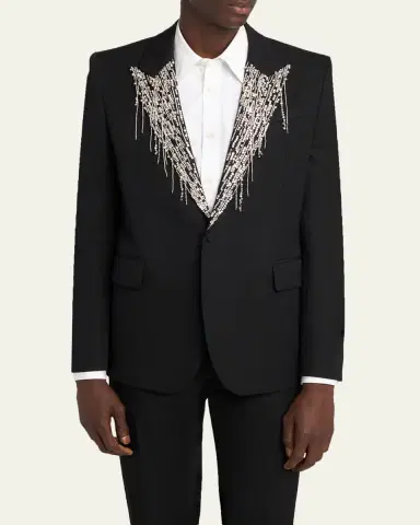 Alexander McQueen Men's Crystal Embroidery Single-Breasted Sport Coat | Thumbnail 4 Alexander McQueen Men's Crystal Embroidery Single-Breasted Sport Coat | Thumbnail 4
