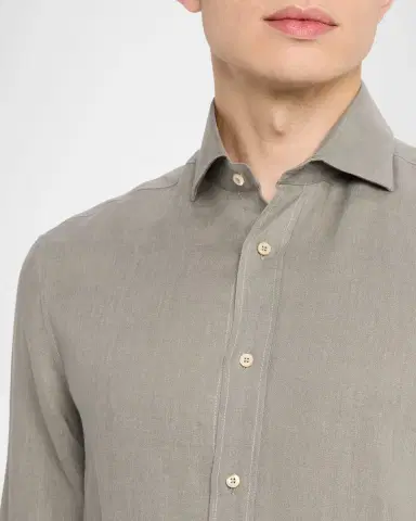 Brunello Cucinelli Men's Linen and Cotton Band Collar Button-Down Shirt | Thumbnail 22 Brunello Cucinelli Men's Linen and Cotton Band Collar Button-Down Shirt | Thumbnail 22