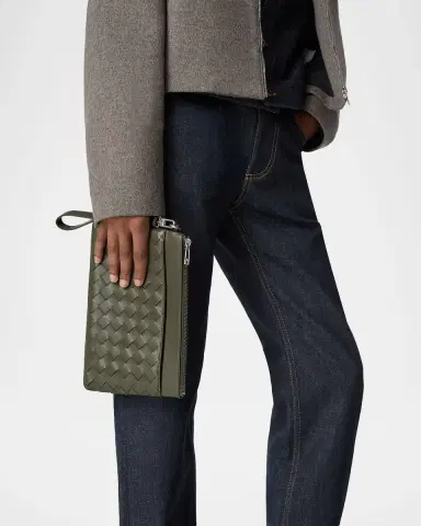 Bottega Veneta Men's Intrecciato Prism Leather Pouch with Wristlet | Thumbnail 2 Bottega Veneta Men's Intrecciato Prism Leather Pouch with Wristlet | Thumbnail 2