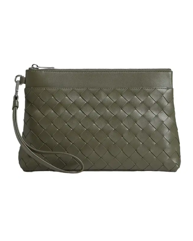 Men 's Intrecciato Prism Leather Pouch with Wristlet