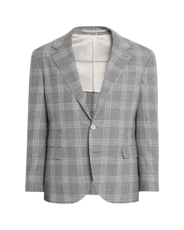Men's Wool, Silk and Linen Plaid Single-Breasted Suit Jacket