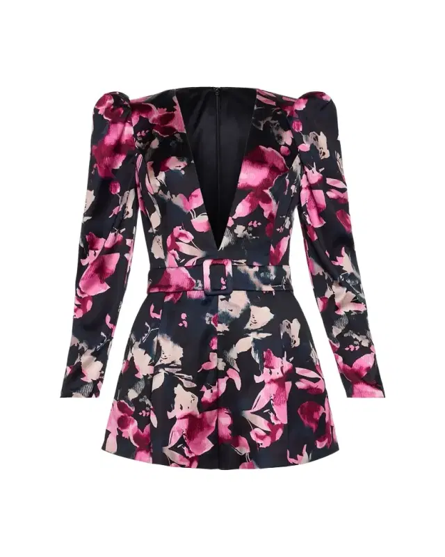 Ramy Brook Ravenna Floral Plunging Long-Sleeve Romper