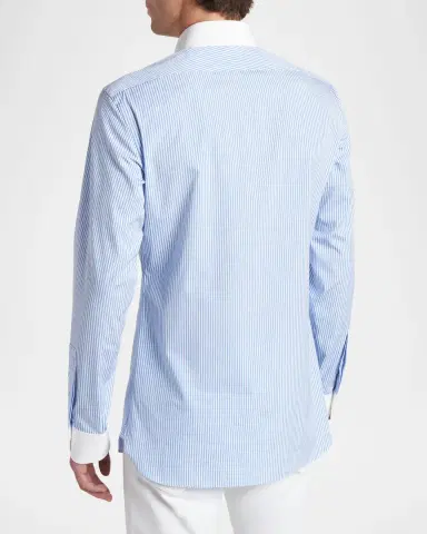 Tom Ford Men's Bengal Stripe Cotton Contrast-Trim Sport Shirt | Thumbnail 2
