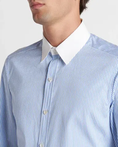 Tom Ford Men's Bengal Stripe Cotton Contrast-Trim Sport Shirt | Thumbnail 4