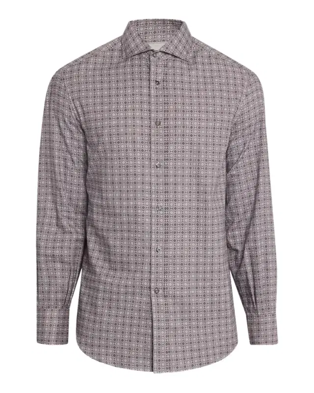 Men 's Slim Fit Geometric Cotton Button-Down Shirt