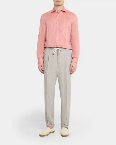 Brunello Cucinelli Men's Linen Classic Fit Button-Down Shirt | Thumbnail 15 Brunello Cucinelli Men's Linen Classic Fit Button-Down Shirt | Thumbnail 15