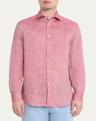 Brunello Cucinelli Men's Linen Classic Fit Button-Down Shirt | Thumbnail 21 Brunello Cucinelli Men's Linen Classic Fit Button-Down Shirt | Thumbnail 21