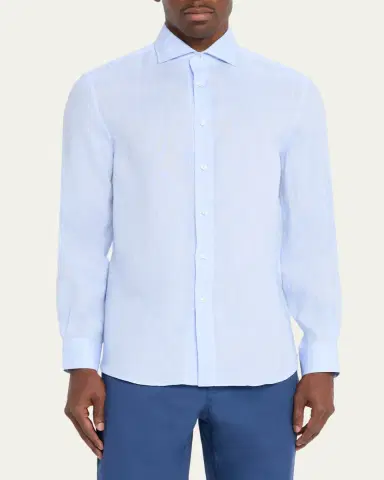 Brunello Cucinelli Men's Linen Classic Fit Button-Down Shirt | Thumbnail 4 Brunello Cucinelli Men's Linen Classic Fit Button-Down Shirt | Thumbnail 4