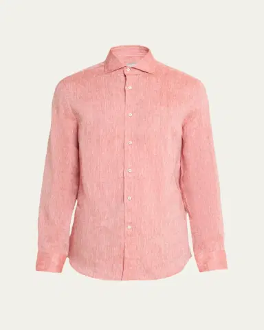 Brunello Cucinelli Men's Linen Classic Fit Button-Down Shirt | Thumbnail 6 Brunello Cucinelli Men's Linen Classic Fit Button-Down Shirt | Thumbnail 6