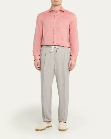 Brunello Cucinelli Men's Linen Classic Fit Button-Down Shirt | Thumbnail 7 Brunello Cucinelli Men's Linen Classic Fit Button-Down Shirt | Thumbnail 7