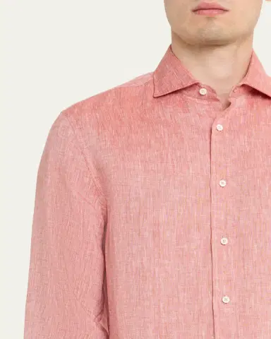 Brunello Cucinelli Men's Linen Classic Fit Button-Down Shirt | Thumbnail 10 Brunello Cucinelli Men's Linen Classic Fit Button-Down Shirt | Thumbnail 10