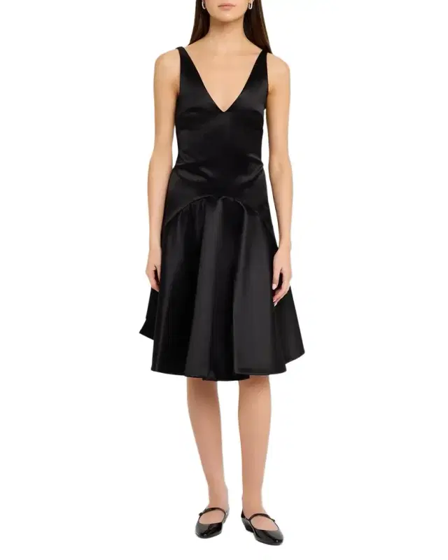 Sleeveless Satin Draped Skirt Dress