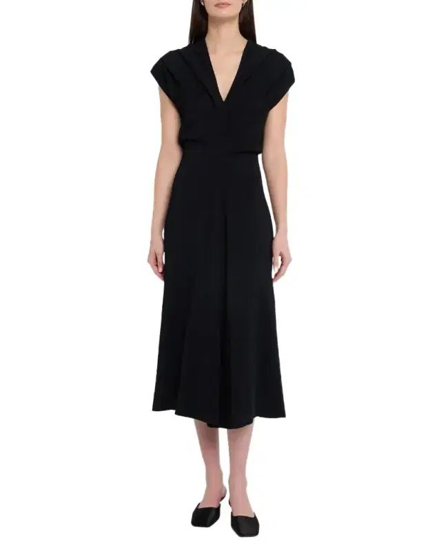 Banana Cut Cap-Sleeve Midi Dress