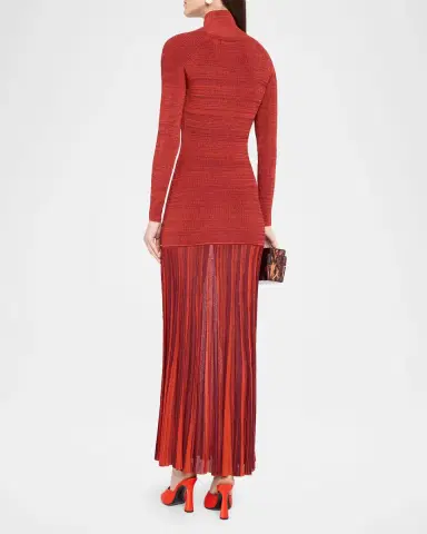 Christopher John Rogers Turtleneck Drop-Waist Pleated Maxi Dress | Thumbnail 2