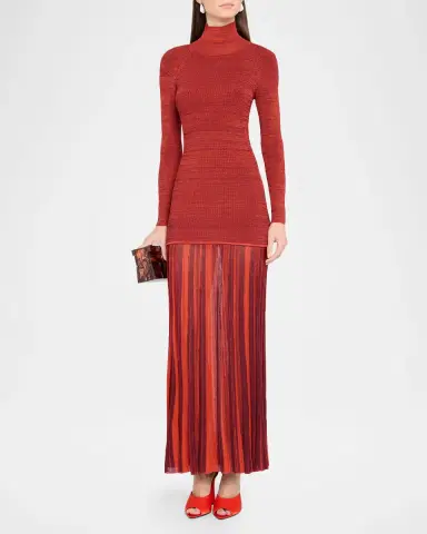 Christopher John Rogers Turtleneck Drop-Waist Pleated Maxi Dress | Thumbnail 3