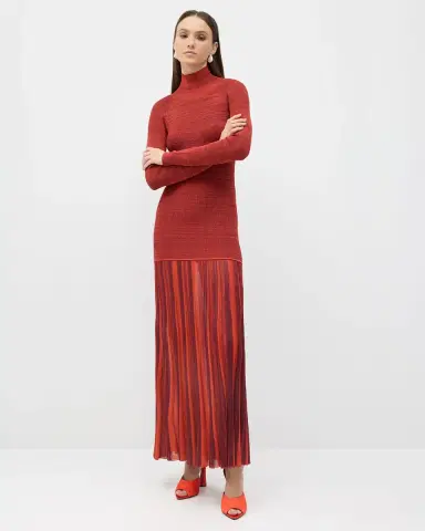 Christopher John Rogers Turtleneck Drop-Waist Pleated Maxi Dress | Thumbnail 4