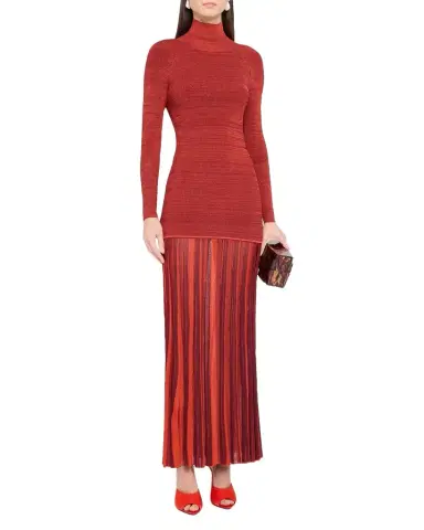 Christopher John Rogers Turtleneck Drop-Waist Pleated Maxi Dress | Thumbnail 1