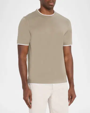 Brunello Cucinelli en's Cotton Jersey Crewneck T-Shirt with Tipping | Thumbnail 4