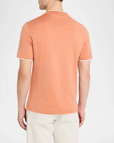 Brunello Cucinelli en's Cotton Jersey Crewneck T-Shirt with Tipping | Thumbnail 7