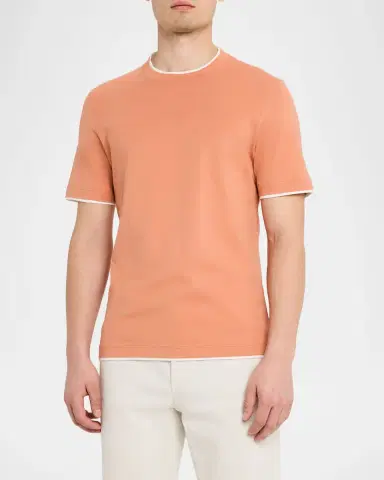 Brunello Cucinelli en's Cotton Jersey Crewneck T-Shirt with Tipping | Thumbnail 8