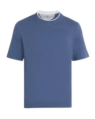 Brunello Cucinelli en's Cotton Jersey Crewneck T-Shirt with Tipping | Thumbnail 1