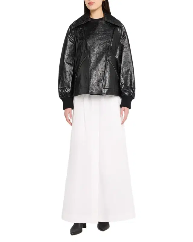 Shiny Crinkle Leather Oversized Bomber Jacket