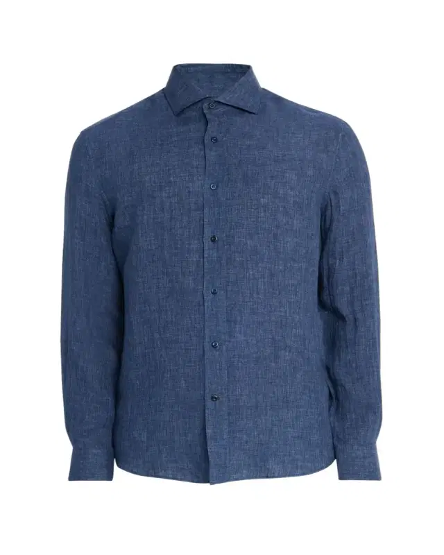 Men's Linen Spread Collar Button-Down Shirt